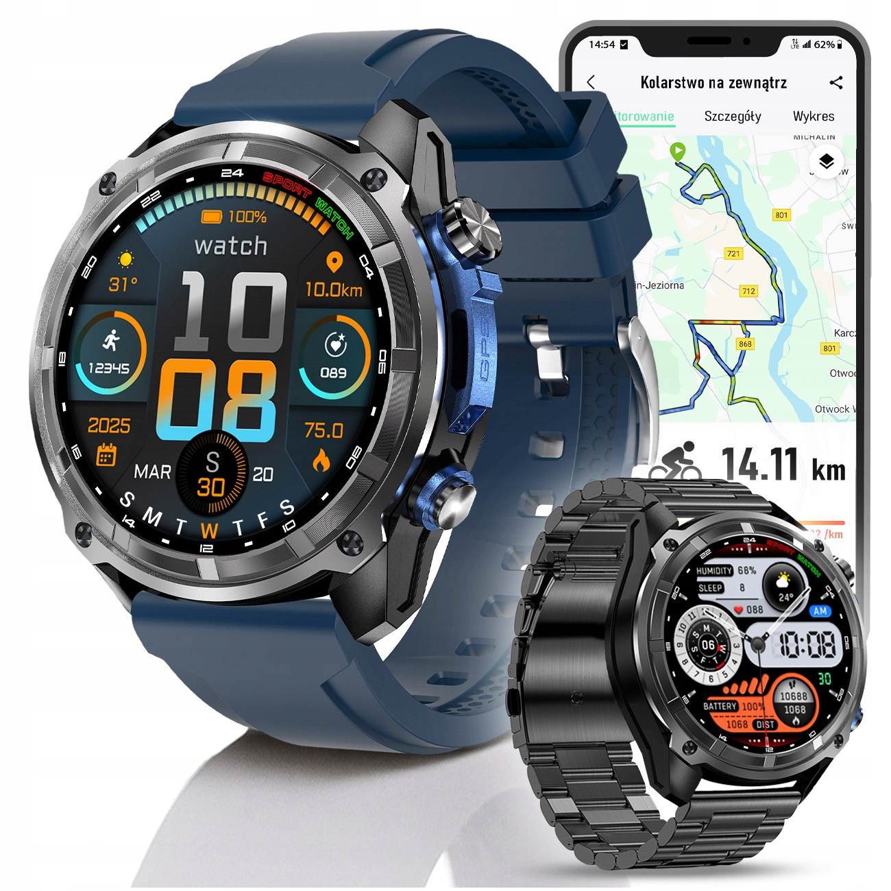 Smartwatch Męski Zegarek Menu Pl Gps Amoled Dyktafon Wodoodporny 860MAH