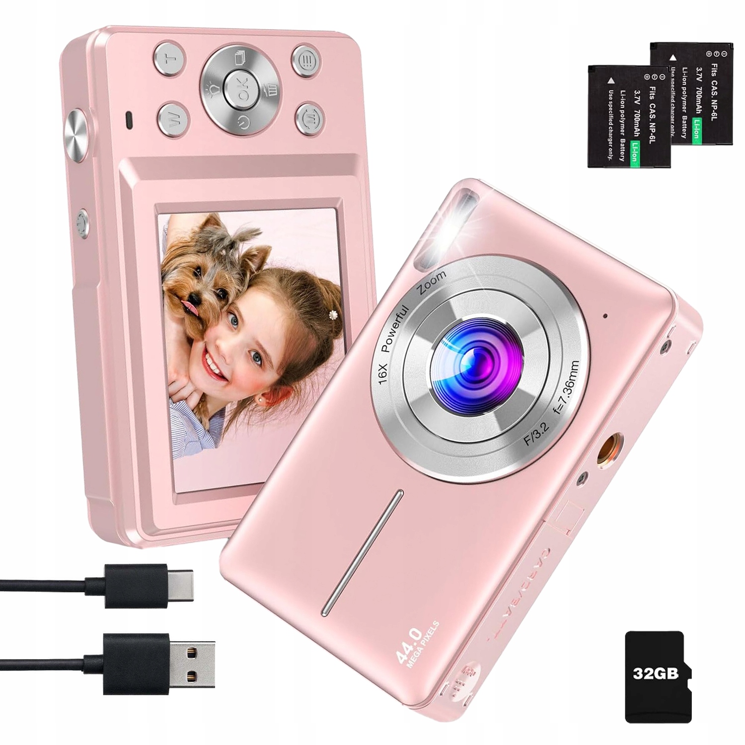 Digitální Hd Fotoaparát Pro Děti 1080P 44 Mp Stabilizace S 16X Zoomem Ips 2.4