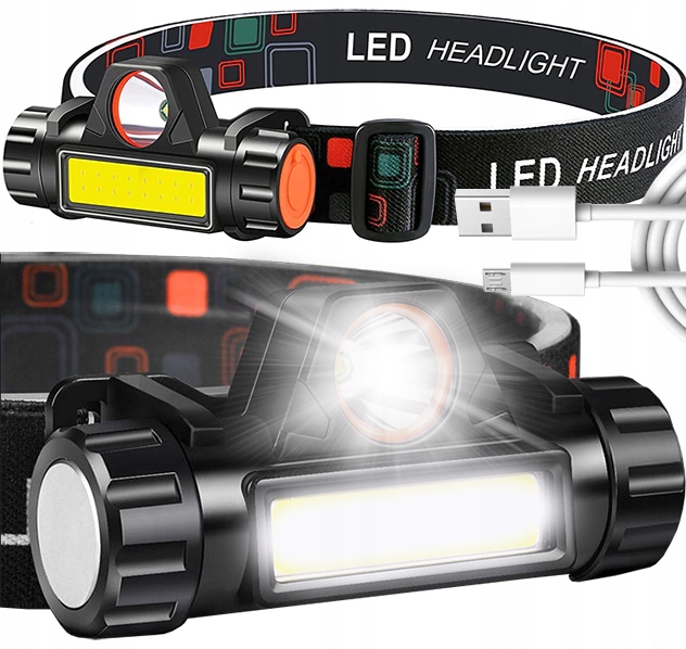 

Latarka Czołowa Mocna Cob Led Czołówka 4w1 na Usb