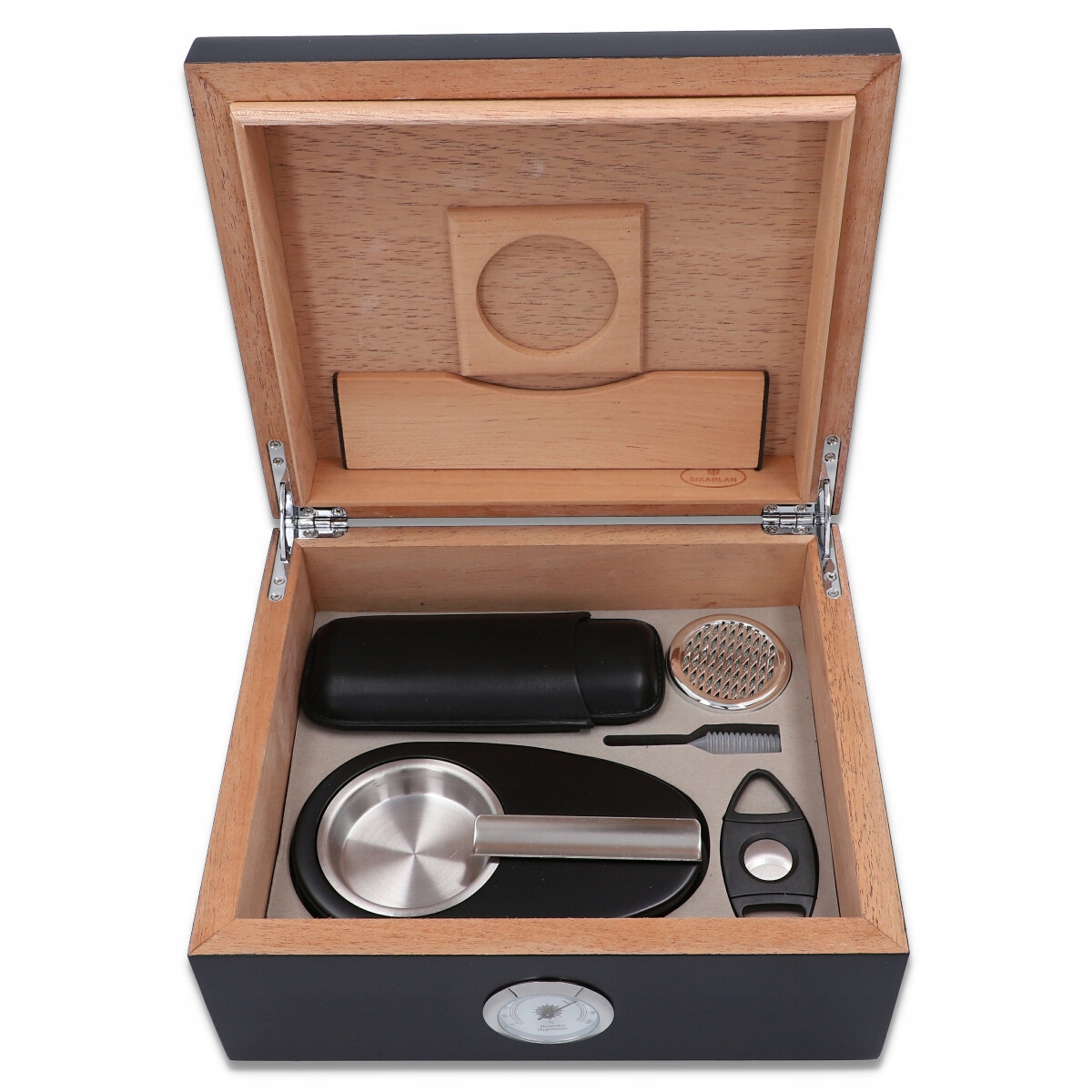 HUMIDOR DREWNIANY Z HIGROMETREM I NAWILŻACZEM CEDROWY PUDEŁKO NA CYGARA