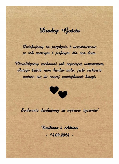 KSIĘGA GOŚCI WESELNYCH eko rustykalna A4 100 stron Rodzaj księgi