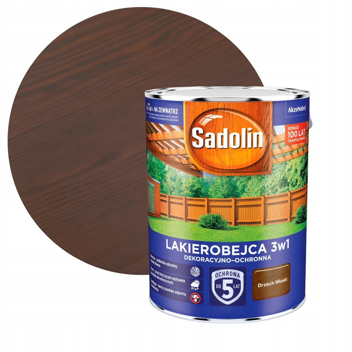 Sadolin Lakierobejca 3W1 Dekoracyjno-ochronna Orzech Włoski 5L