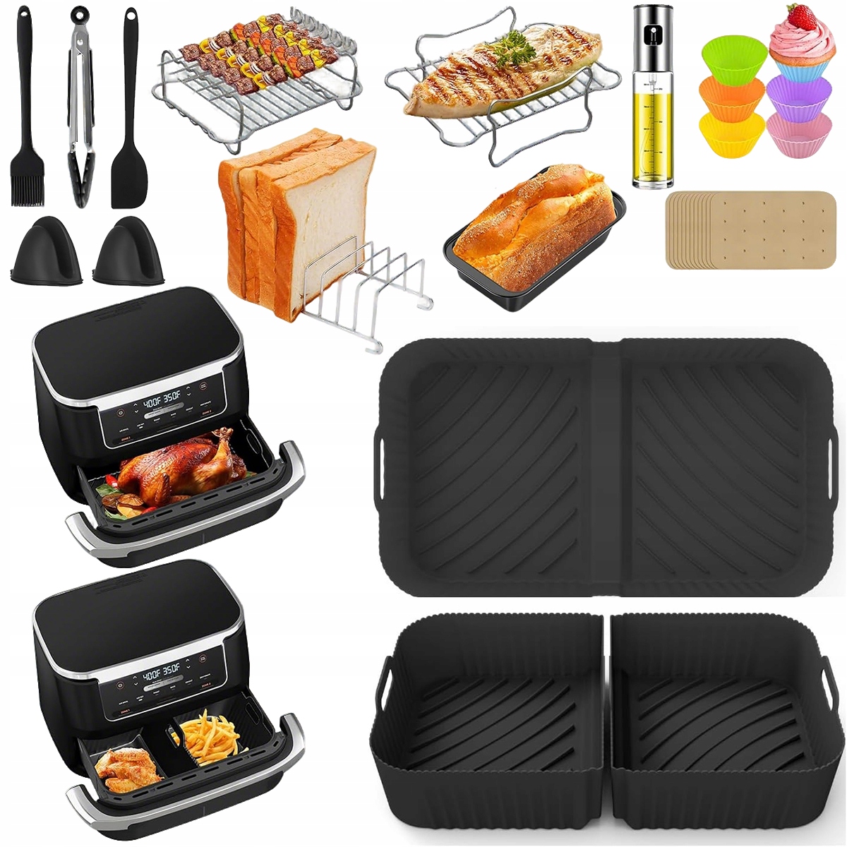 24XZESTAW Akcesoriów Airfryer Do Ninja Foodi Silikonowe Formy Ruszt XXL