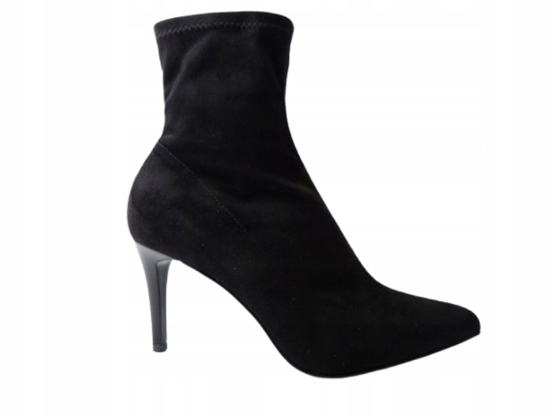 Černé kotníkové boty na brokátovém podpatku Sala 37, elegantní večerní boty, lodičky