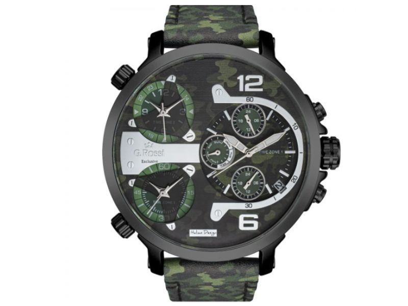 Pánské hodinky se zeleným maskáčovým koženým řemínkem datumovka jako maskáčový , dárek