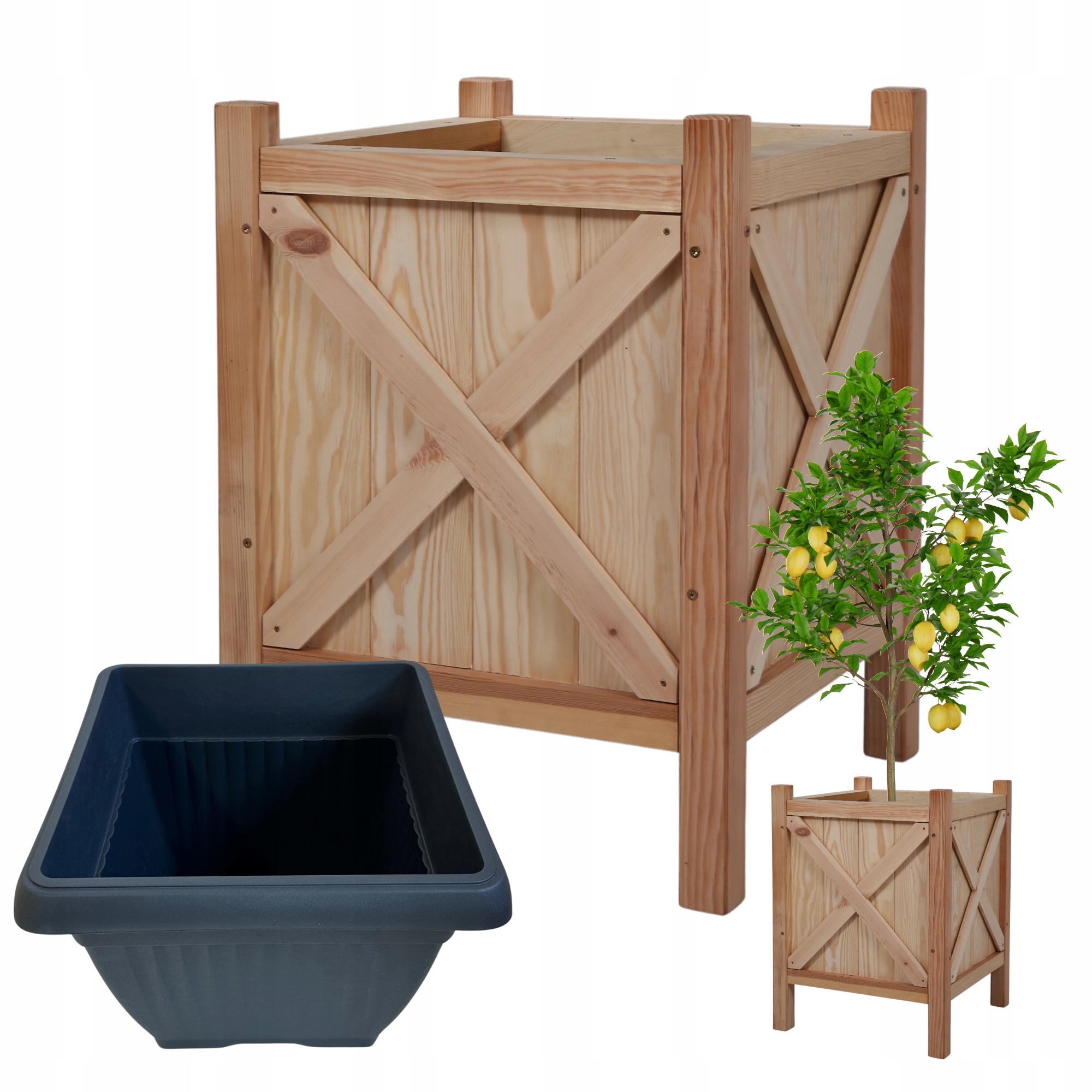 Donica Doniczka Ogrodowa Tarasowa Drewniania Sosna Duża 67x50x50cm Wkład