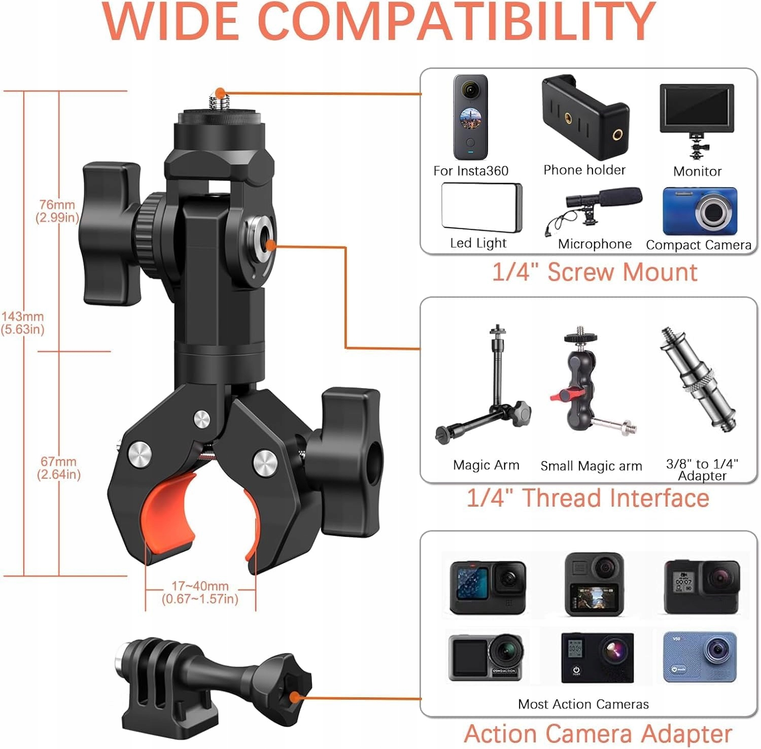 UNSTINCER Uchwyt Kamery Do Roweru i Motocykla Super Clamp Adapter — miniatura 6