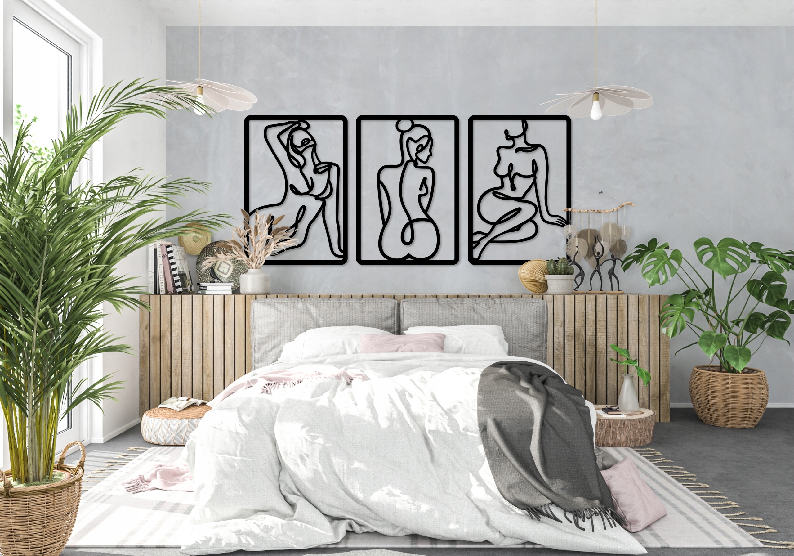 DEKORACJA ŚCIENNA OBRAZY AŻUROWE NA ŚCIANĘ TRYPTYKI DO SALONU DUŻY OBRAZ XL Tematyka postacie