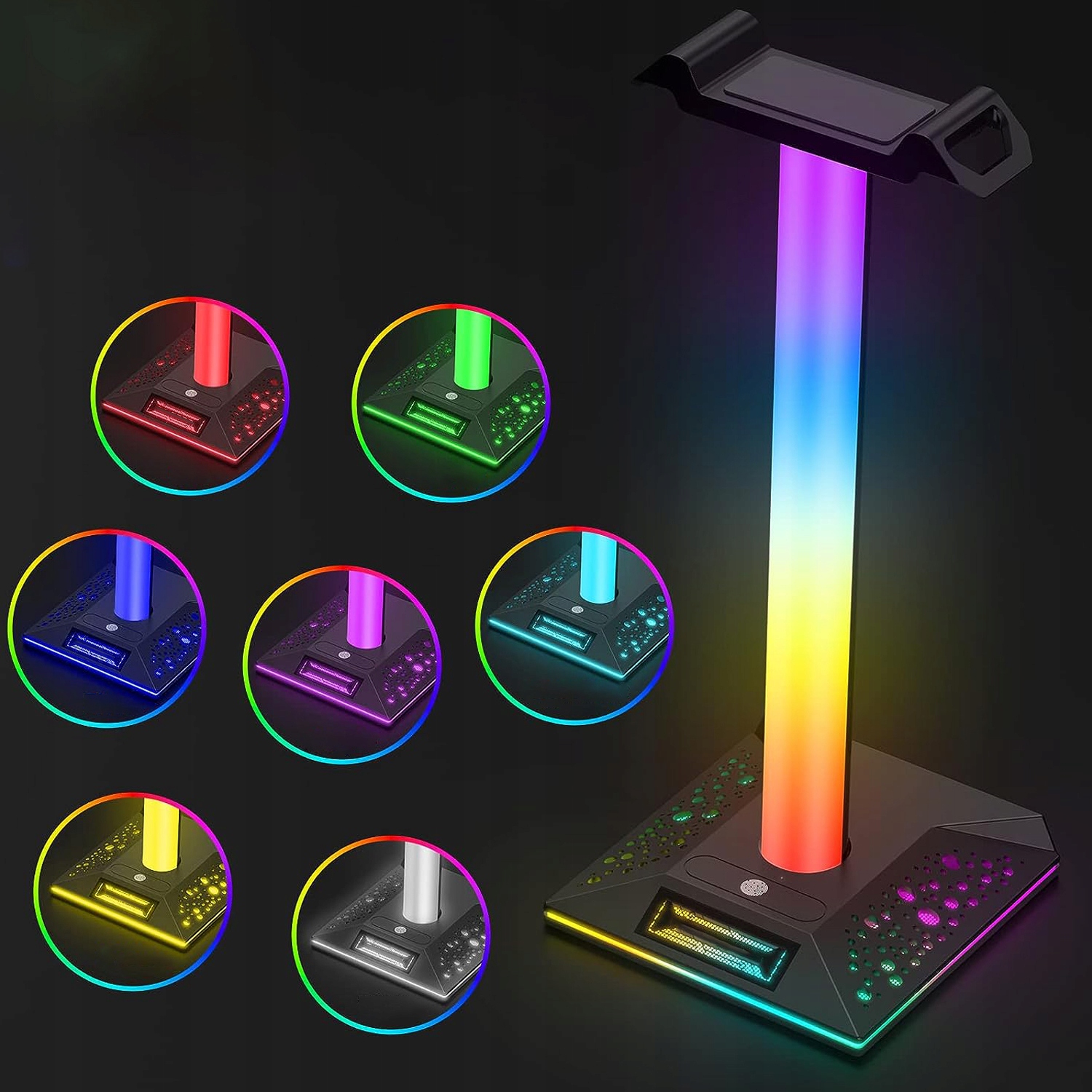 STOJAK UCHWYT NA SŁUCHAWKI LED RGB PODŚWIETLENIE 2x USB EAN (GTIN) 0191491887314