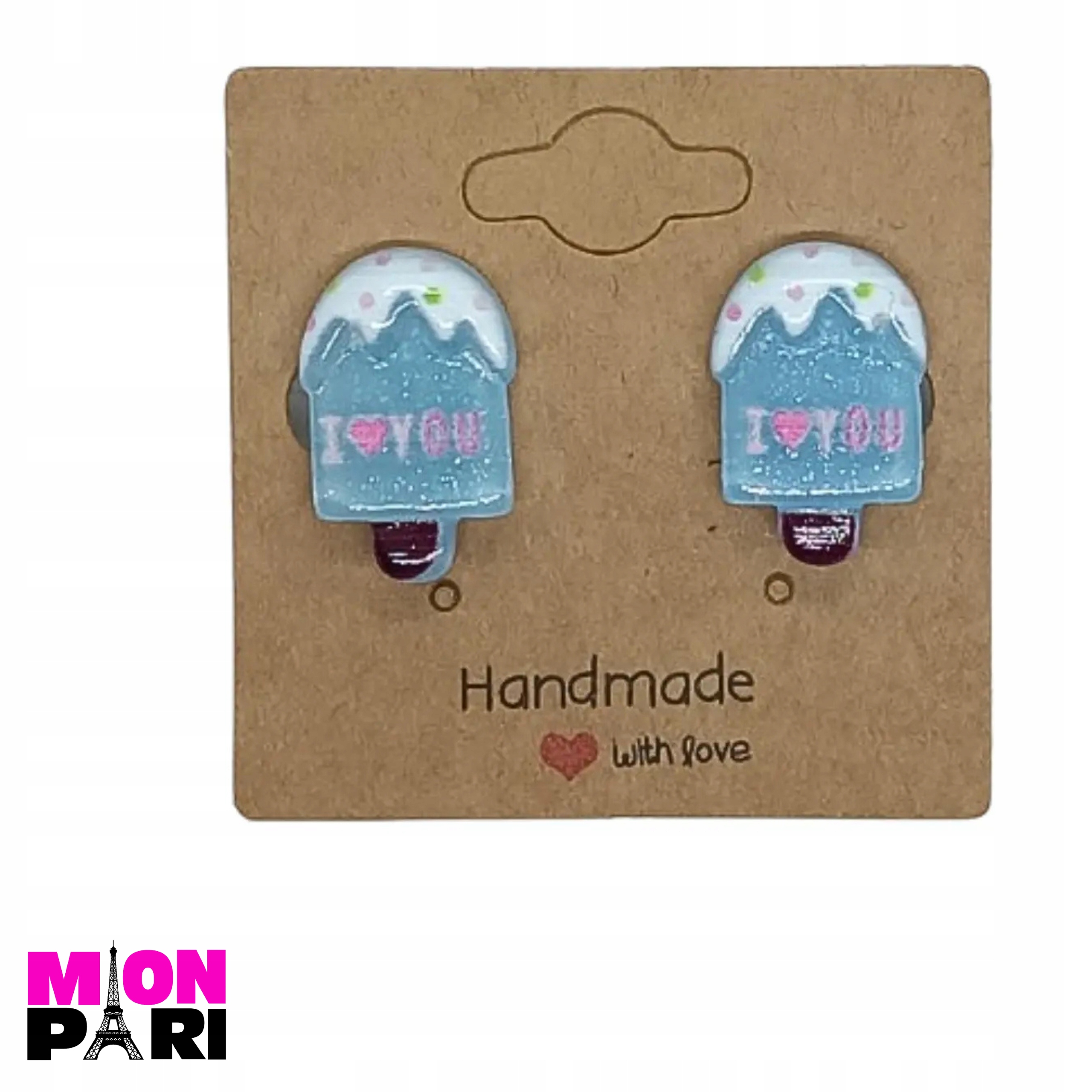 klipsy kolczyki dziewczynki biżuteria RĘCZNIE ROBIONE Lody I LOVE YOU