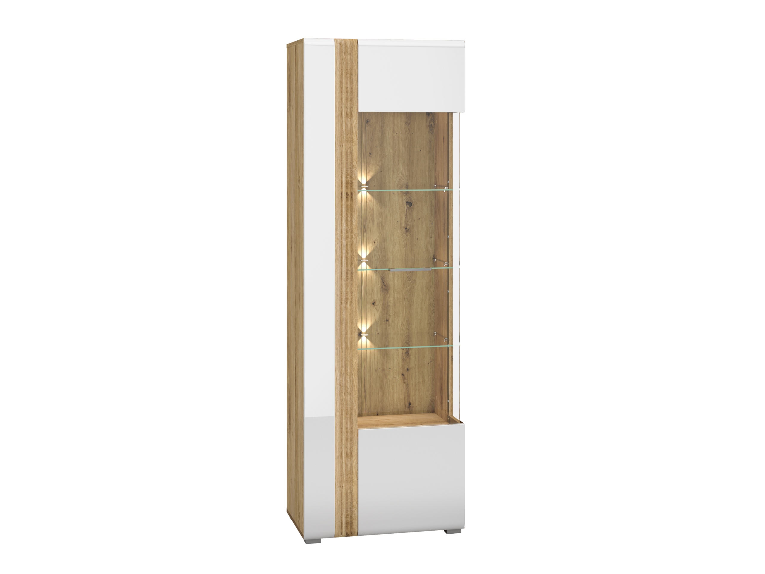 Vitrína Adagio 02P pravostranná, bílý lesk, dub Castello 196 cm