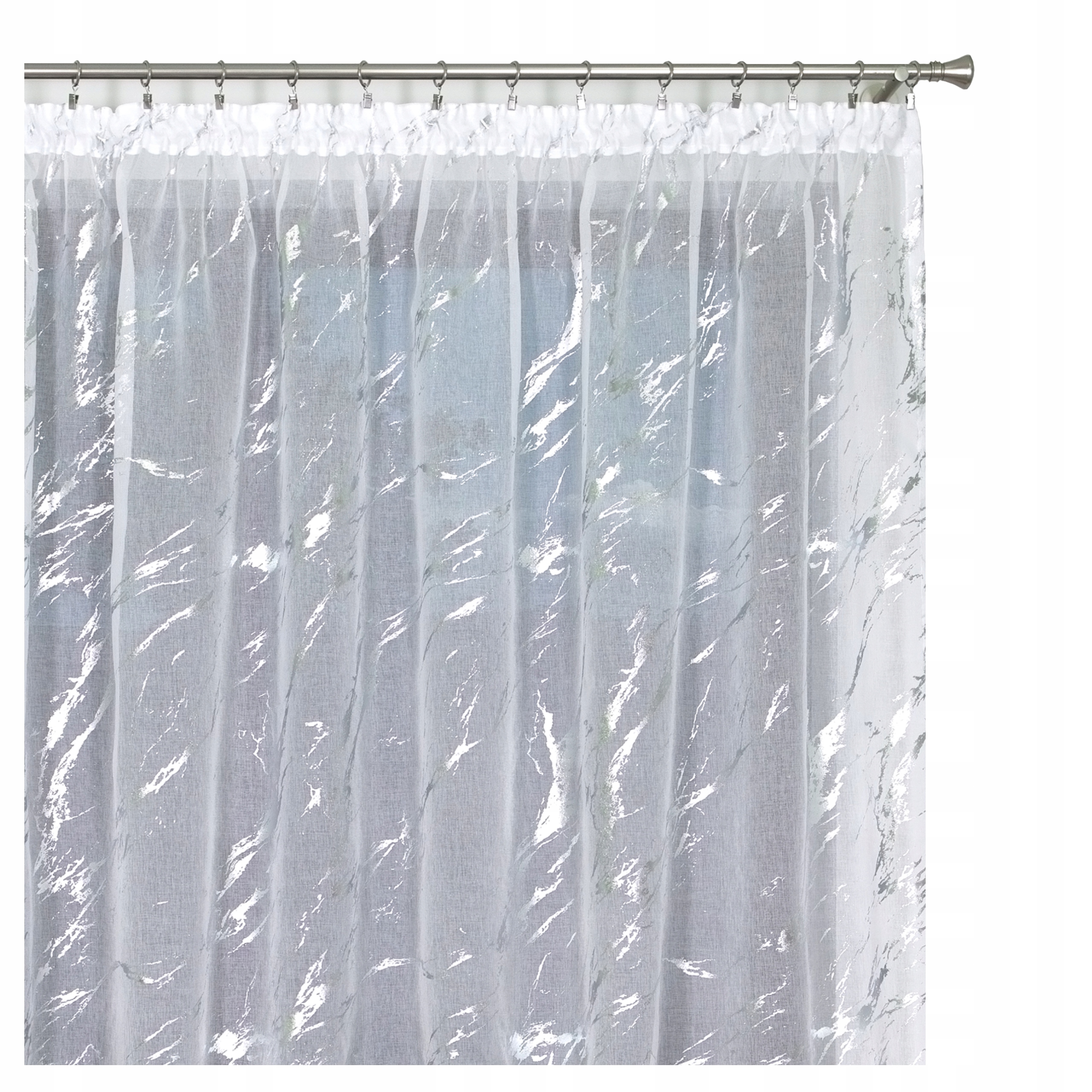 Záclona Valeria Mramor etamin stříbrný potisk hotová 800x150 s olověnkou