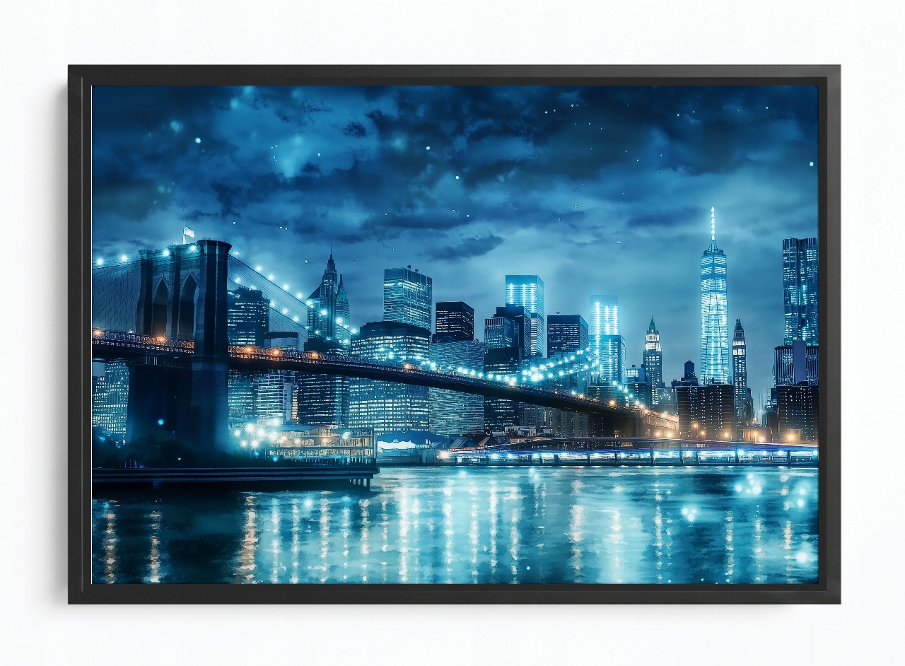 Obraz Rama American Box New York Brooklynský Most Noc Panorama 120x80