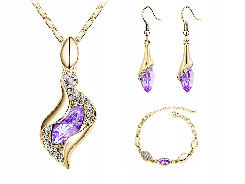 

Złoty Komplet Biżuterii Fioletowe Łezki Prezent