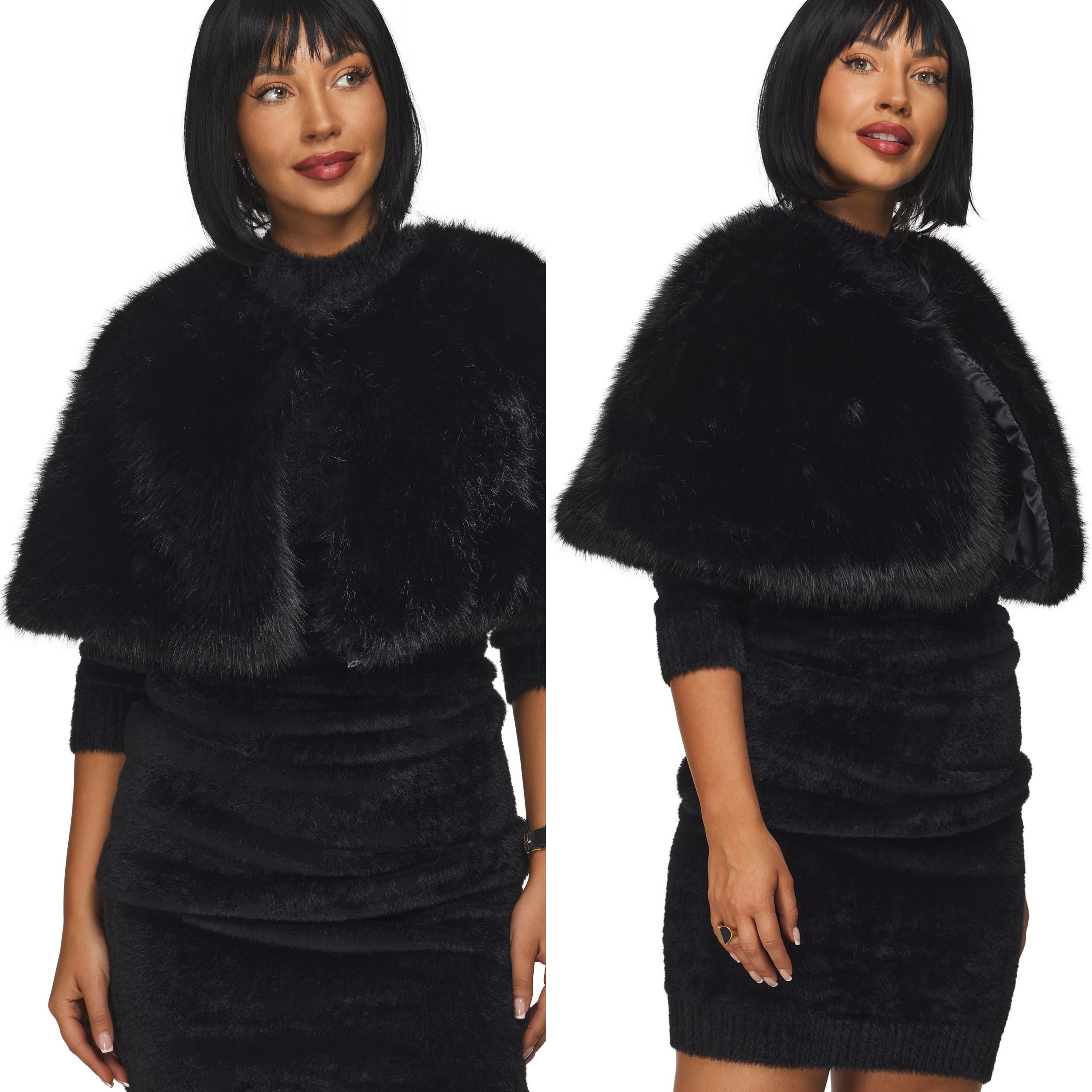 Bolerko Černé Přehoz Kožešinový přehoz šál boa Kožešinový Límec černý