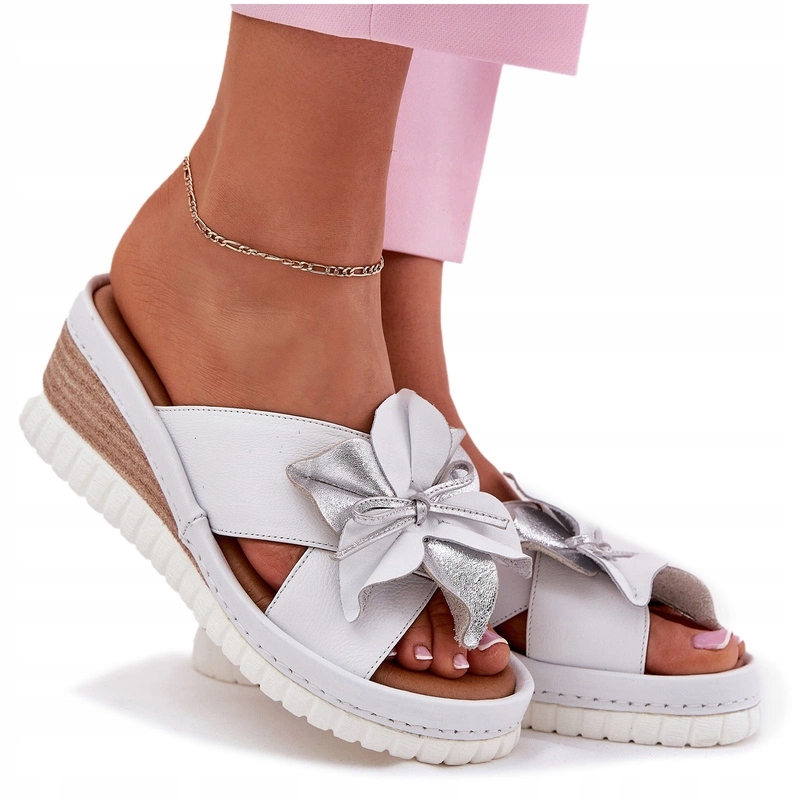 Nazouváky Přírodní Kůže Koturn Květina Artiker 54C0538 Stříbrné 41