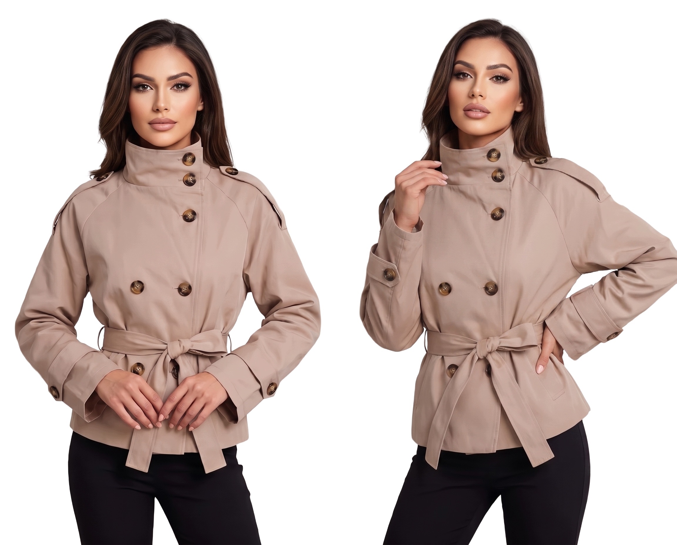 Dámská Bunda Kabátek Krátký Trenčkot Elegantní Modony Lehká Béžová