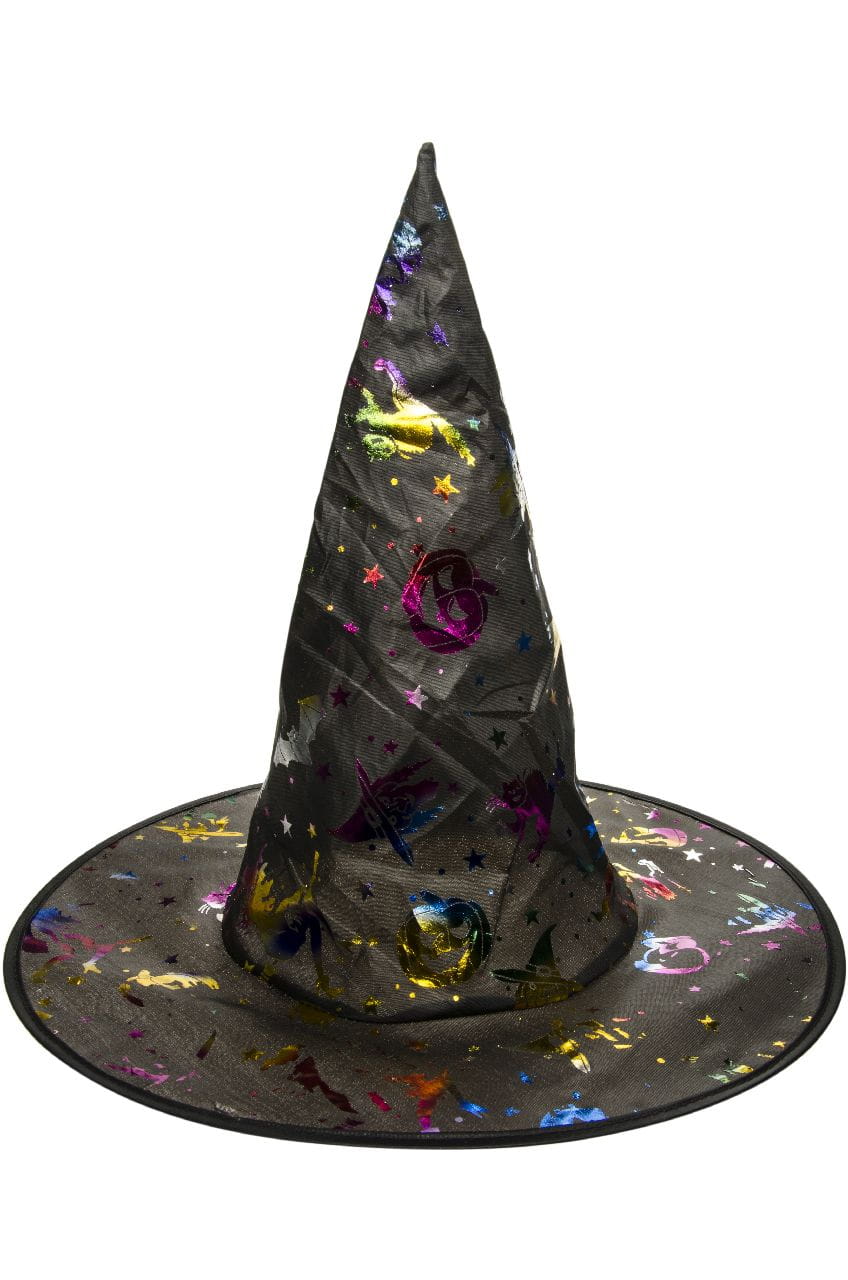 Kapelusz wiedźmy z tęczowymi wzorami Czarny Strój