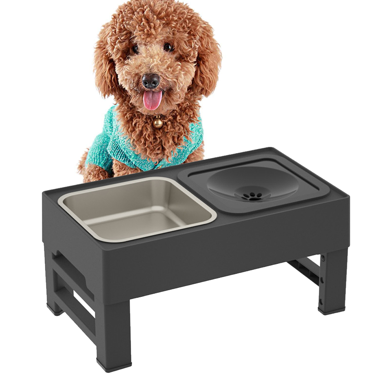 Levně Miska Pro Psa Kovová 2V1 Nechytající Se Na Stojanu, Nastavitelná, Zpomalovací