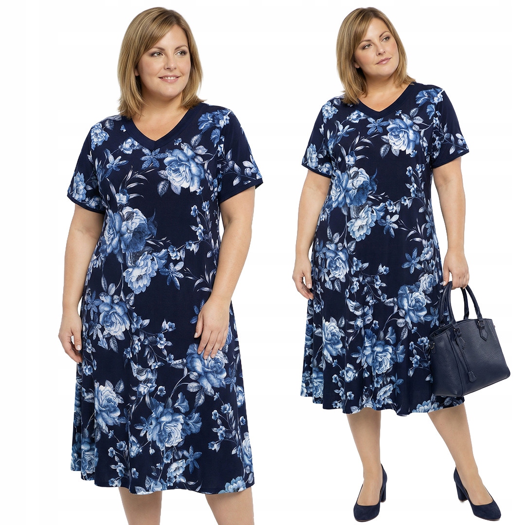 Tmavě modrá šaty s modrými květy a velikostí velikost 52/54