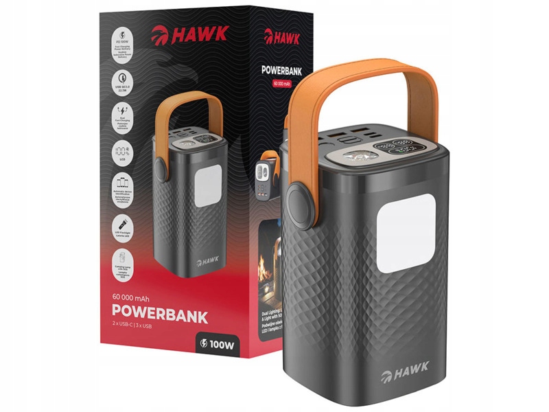 Powerbank Hawk HWPB60000 60000 mAh 100W Pd Czarny