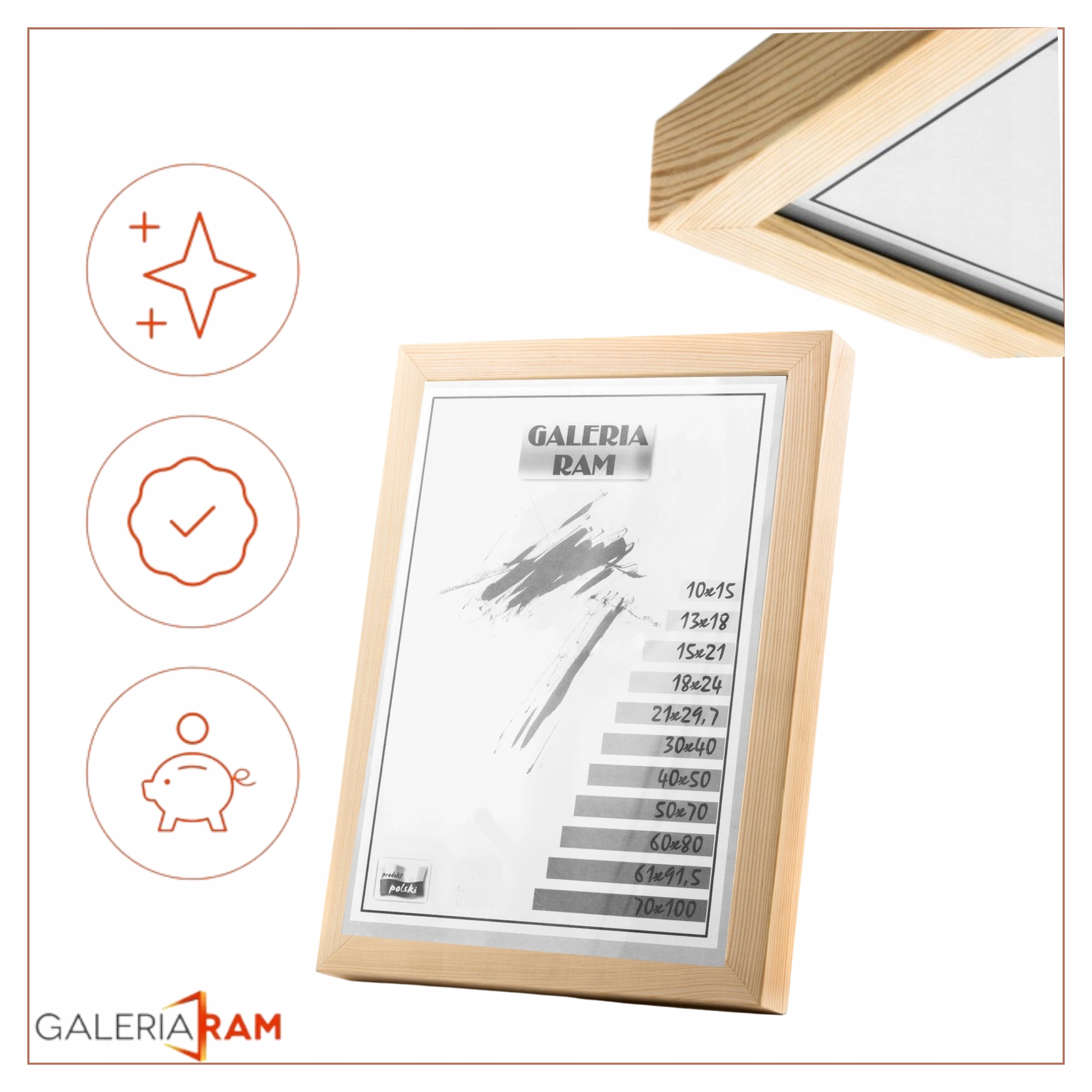 Rama z drewna surowego 59,4x84,1 (A1) sur GP PŁASK Szerokość produktu 59.4 cm