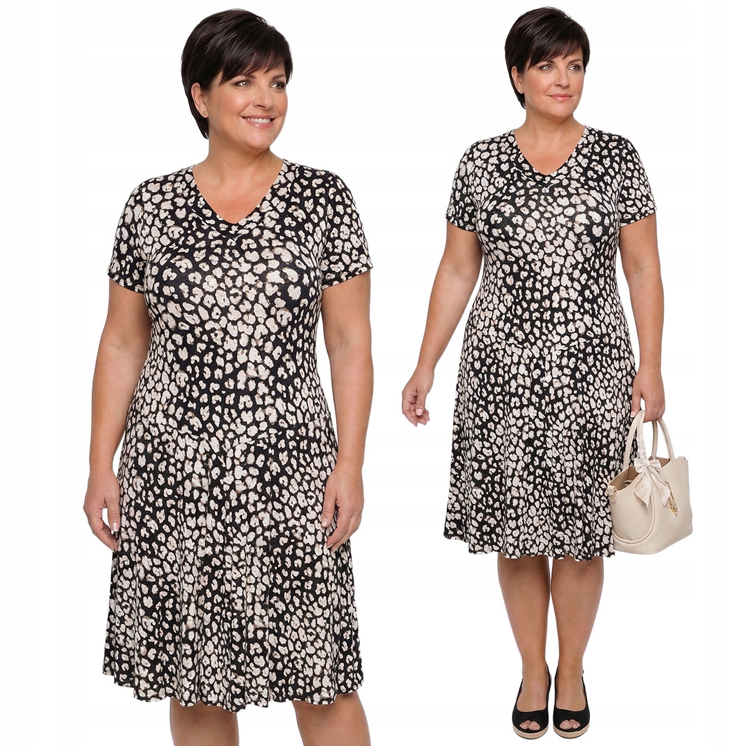 Šaty černá s béžovým zvířecím vzorem plus size velikost 58