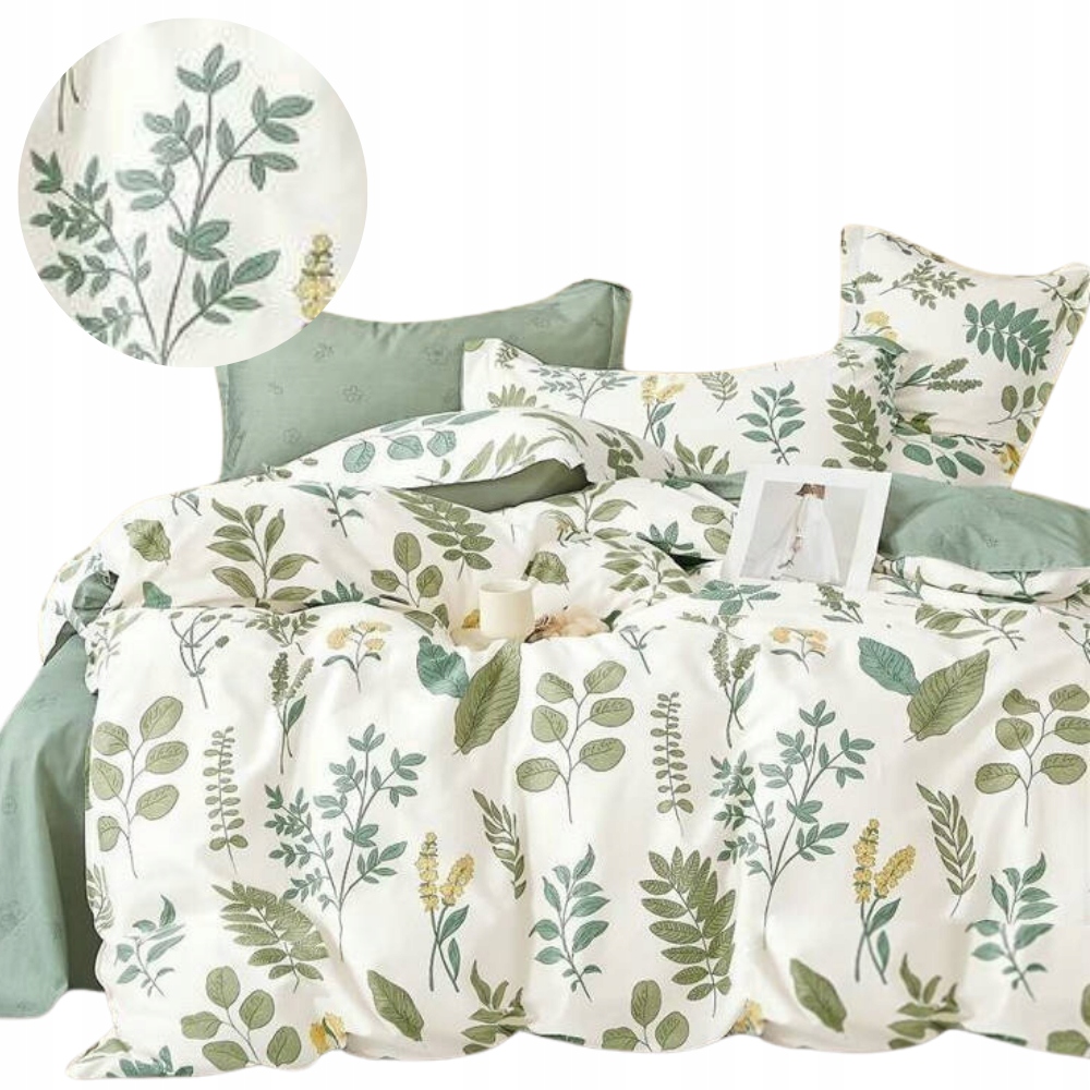 Pościel 160x200 bawełniana 100% naturalna komplet poszewki wzór w liście