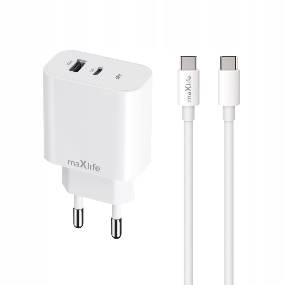 Maxlife ładowarka sieciowa Pd Qc MXTC-06-30AC 1x Usb-c 1x Usb 30W biała k