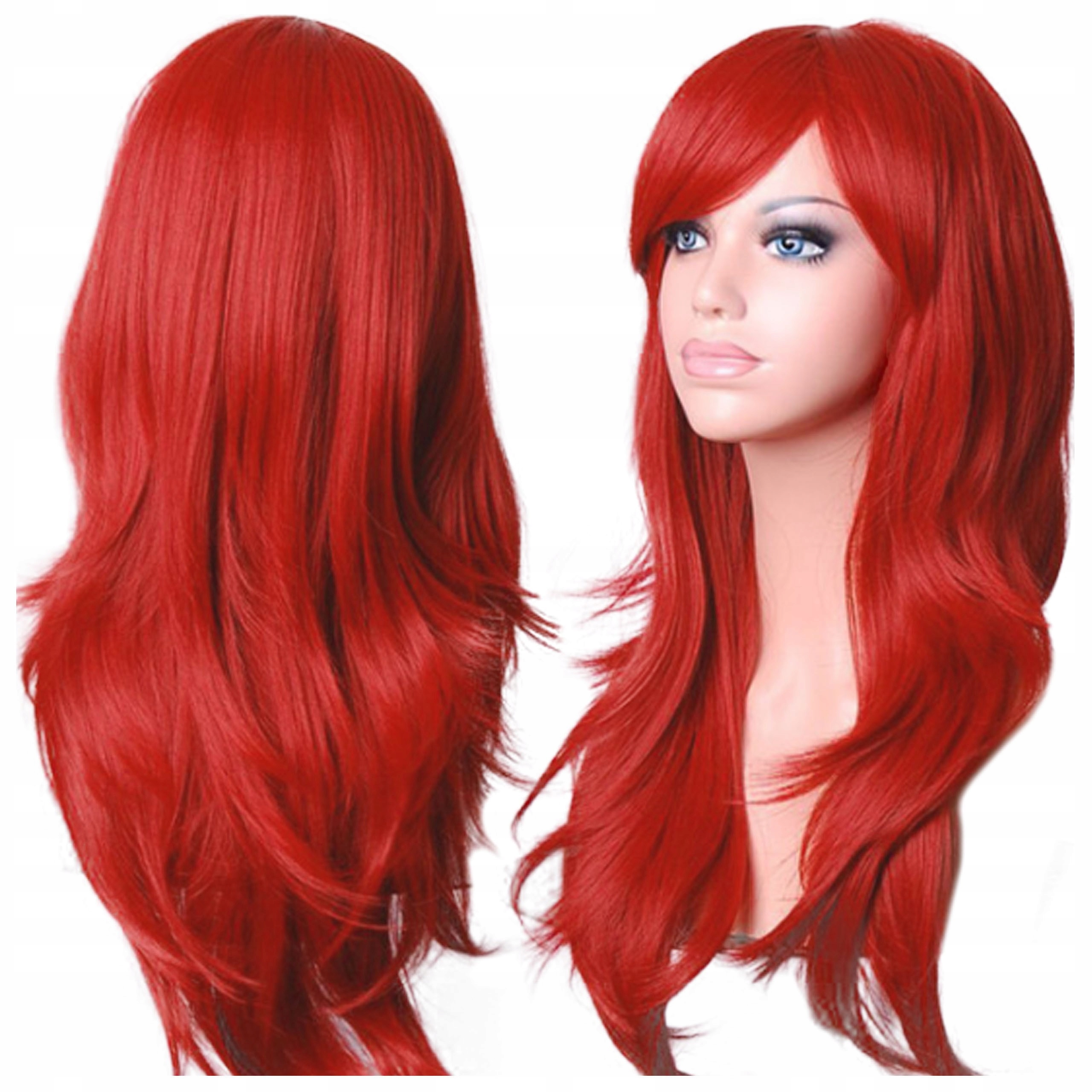 

Peruka czerwona Grzywka anime manga cosplay 70 cm
