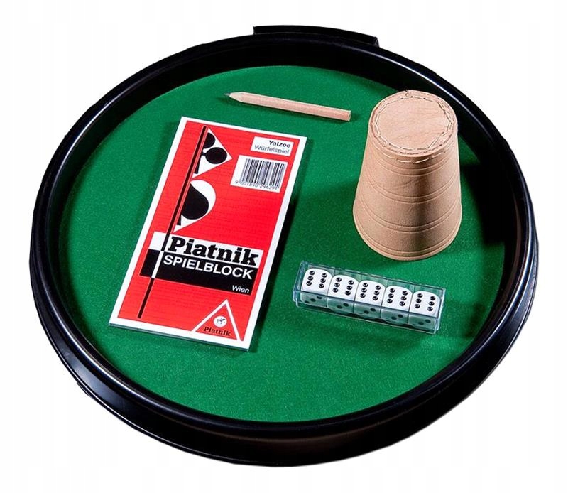 KOŚCI OCZKOWE Z TACKĄ, KUBKIEM I BLOCZKIEM PIATNIK