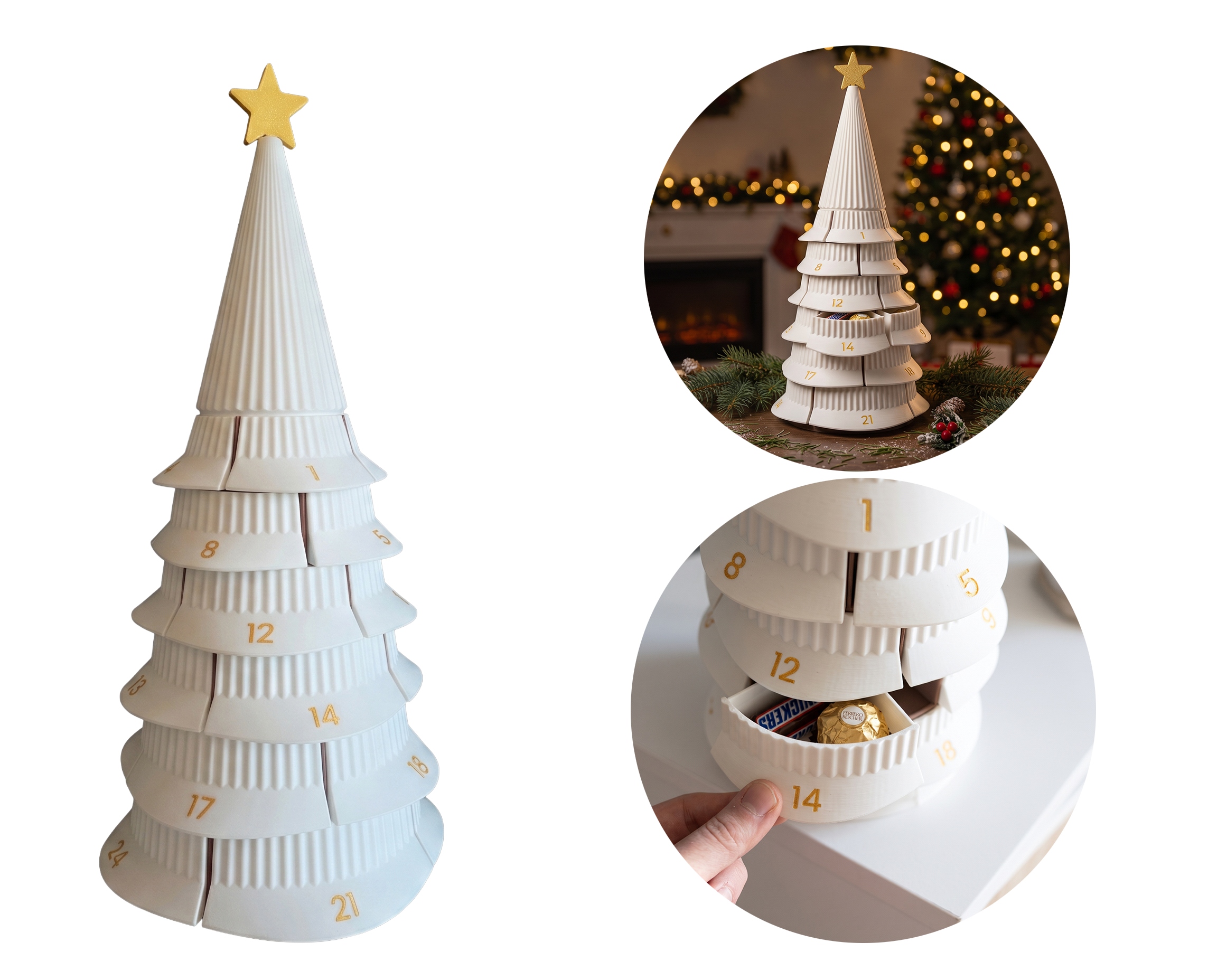 Adventní kalendář Vánoční stromeček 3D +24 zásuvek k naplnění dárkem 42 cm