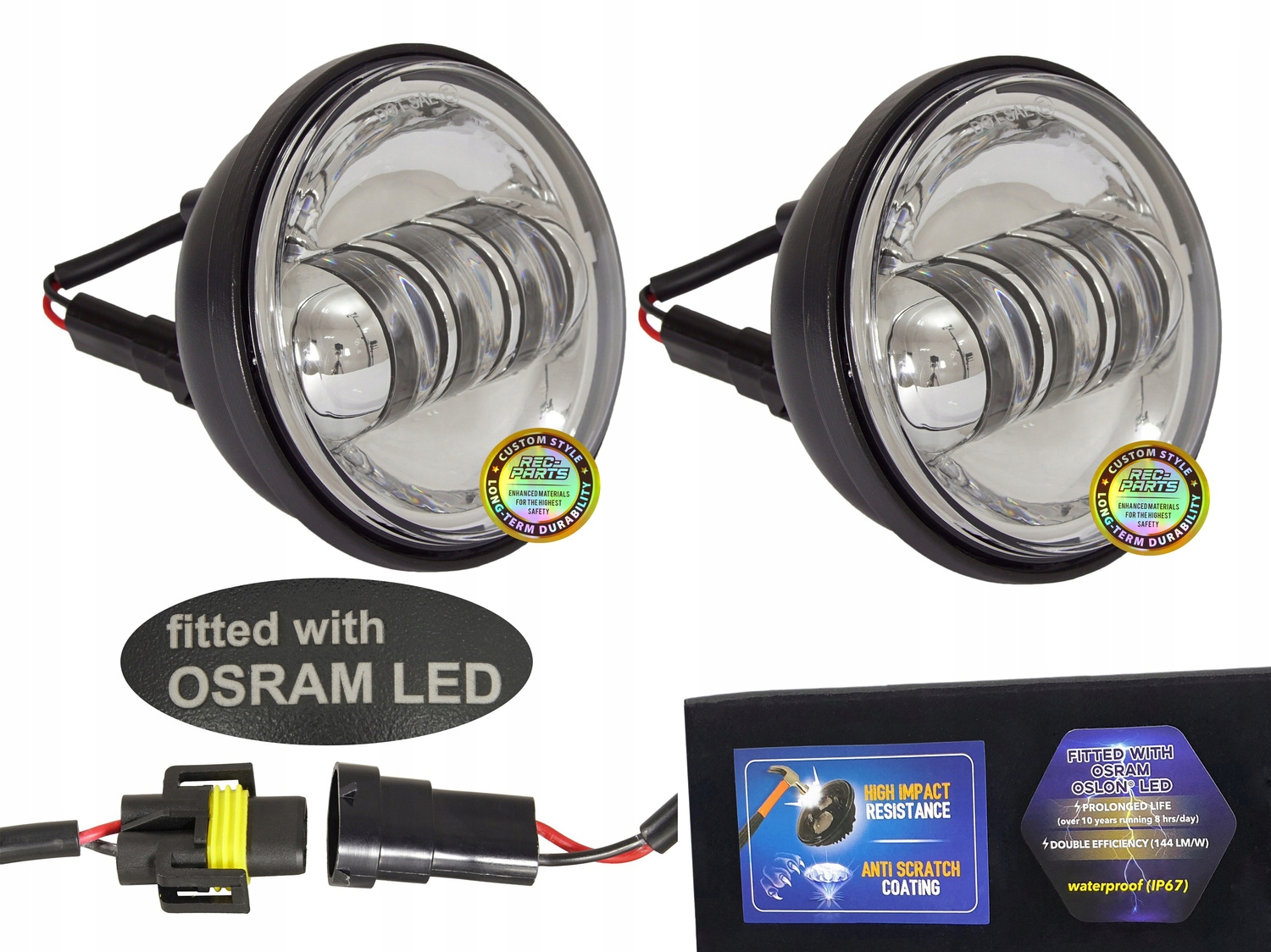 Led lampy Osram 4,5 palcové motocyklové bočné Chrom Halogeny pre Lightbar
