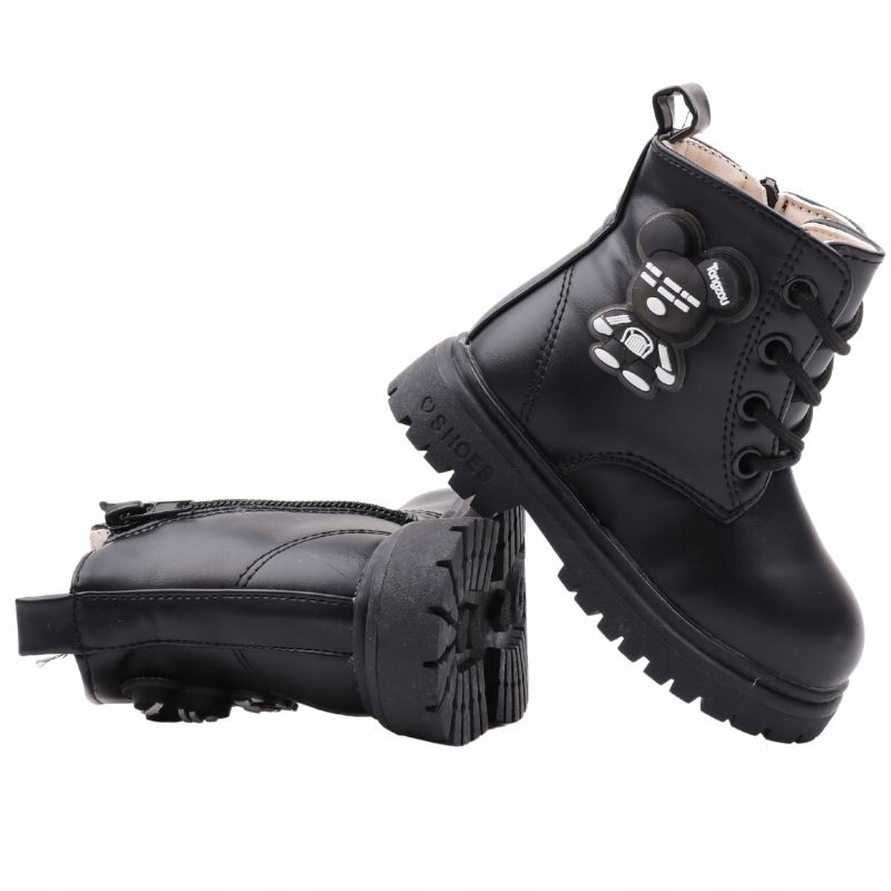 BOTKI DZIEWCZĘCE OCIEPLANE TRAPERY BUTY ZIMOWE ŚNIEGOWCE SUWAKI CZARNE Stan opakowania oryginalne