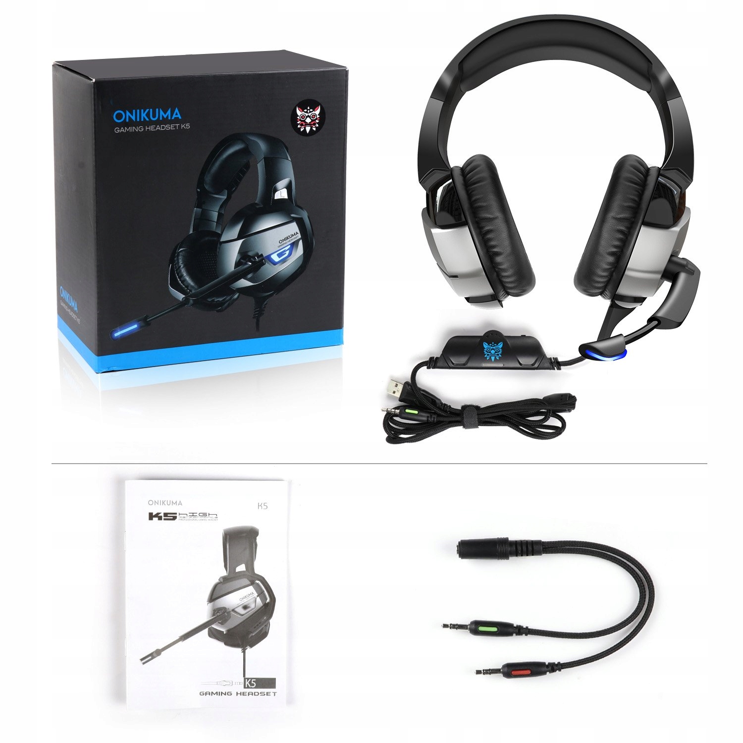 SŁUCHAWKI GAMINGOWE PRZEWODOWE DLA GRACZY LED Z MIKROFONEM ONIKUMA K5 Model K5