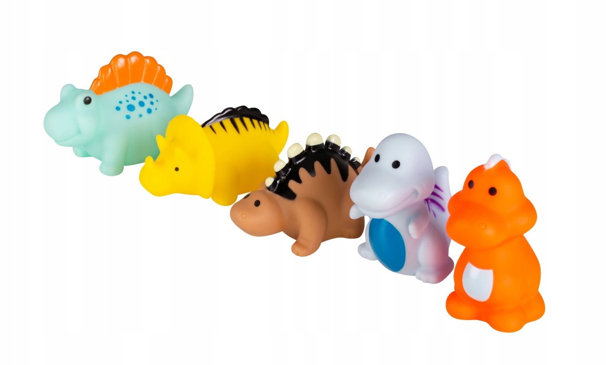 ZABAWKI KĄPIELOWE GUMOWE ZABAWKI DO KĄPIELI EKIPA DINOZAURÓW AKUKU 5 szt. Stan opakowania oryginalne