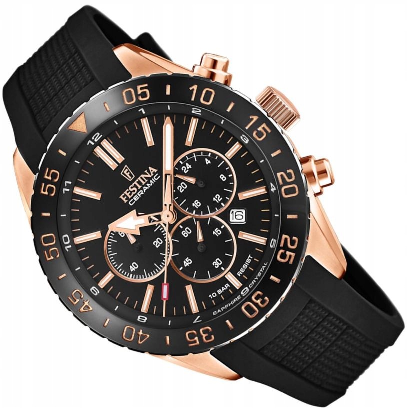 Nové Pánské Hodinky Festina F20516/2 Sport Černé Chrono Safírové WR100 44 mm