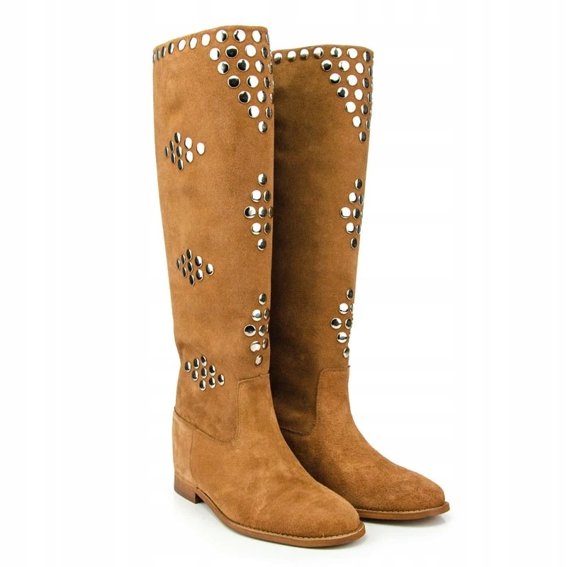 Carinii B7514 Kozačky Koturn Kůže Semiš Hnědá 38