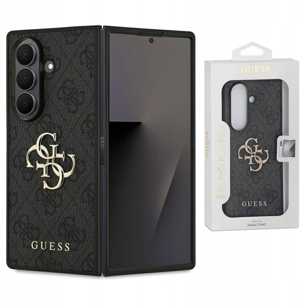 Originální skládací pouzdro Guess 4G se zlatým logem pro Samsung Galaxy Z Fold7