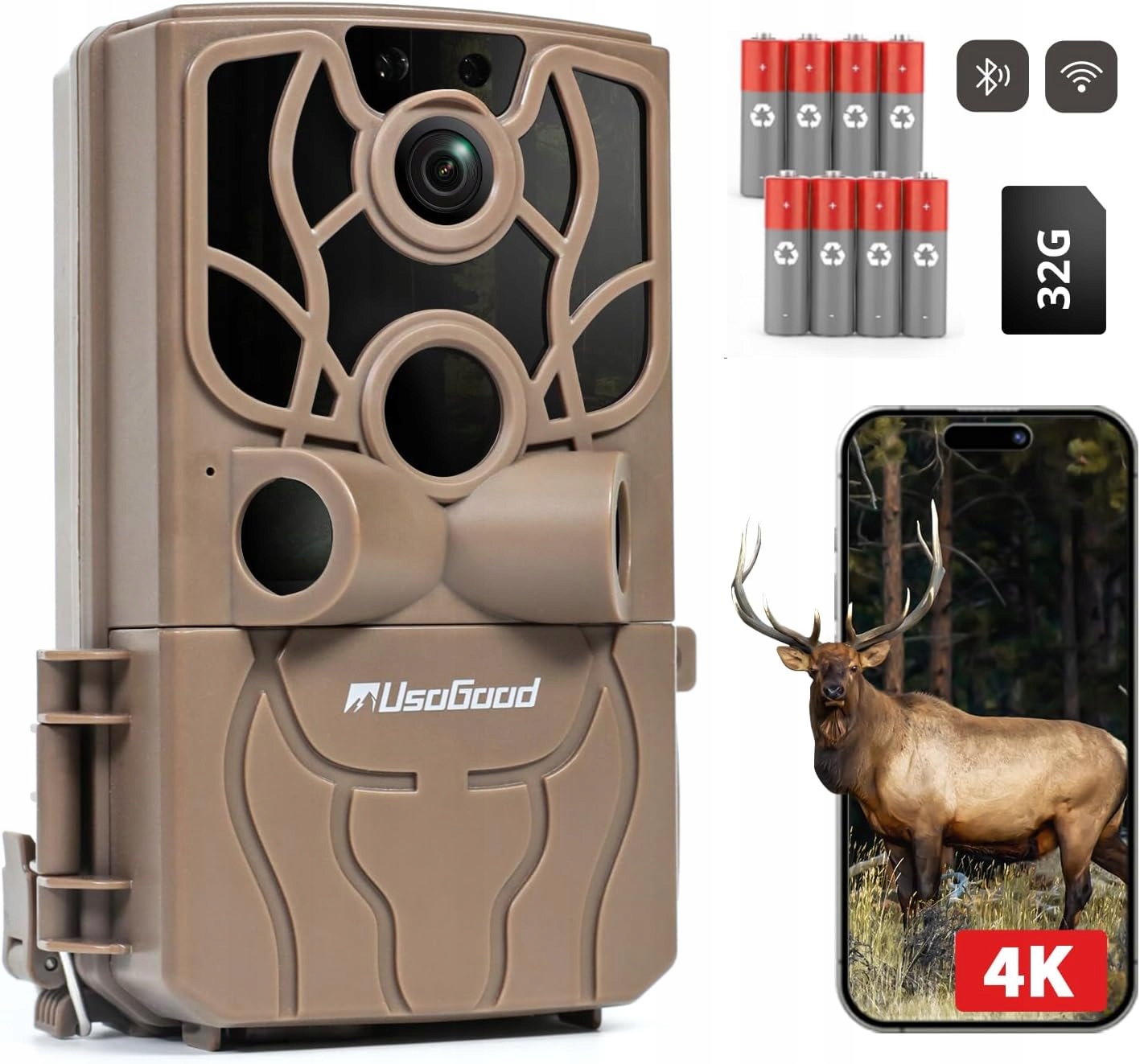 Lovecká kamera 48 Mp 4K s nočním viděním, 32 Gb Sd kartou a 8 Aa bateriemi