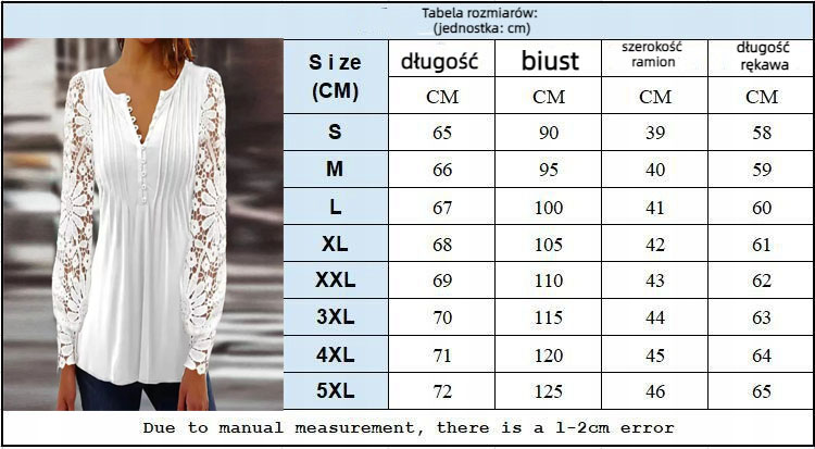 NOWA MODNA BLUZKA DAMSKA ELEGANCKA KOSZULA KLASYCZNA KORONKOWA LUŹNA BIAŁ EAN (GTIN) 6977233183371