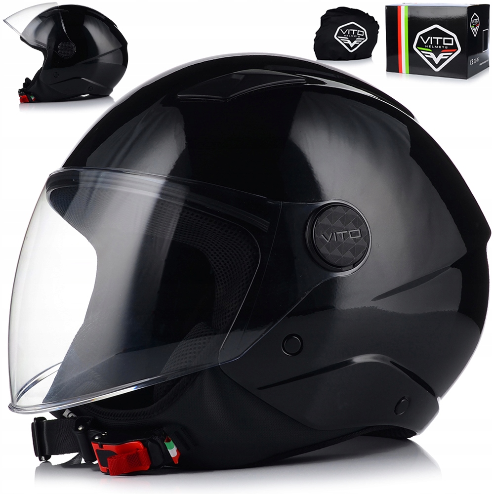Otvorená Motocyklová Prilba Vito Uno Čierny Lesk, Skúter Chopper ECE22.06