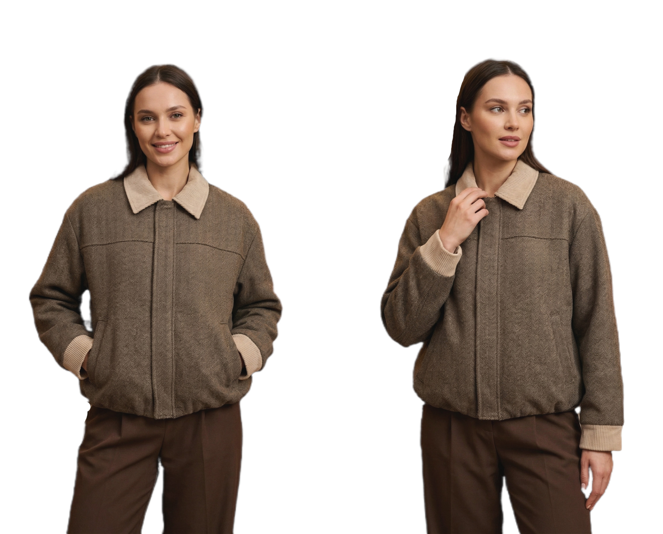 Dámská Bunda Bomber Módní Přechodový Límec Oversize Béžová Uni