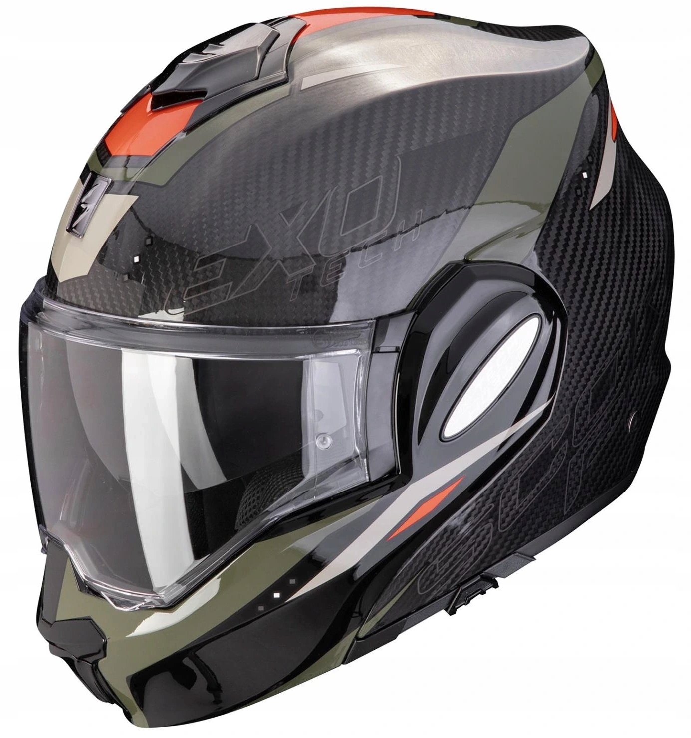 Scorpion Exo-tech Evo Carbon Rover Black Green Motocyklová Prilba S Čeľusťami