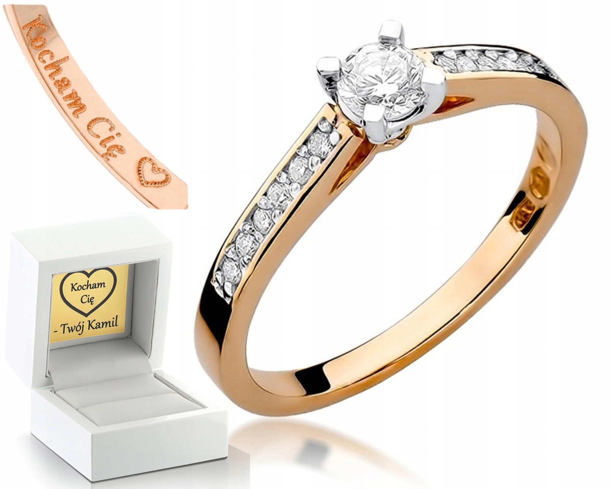 Prstýnek Z Růžového Zlata S Briliantovým Gravírování 585