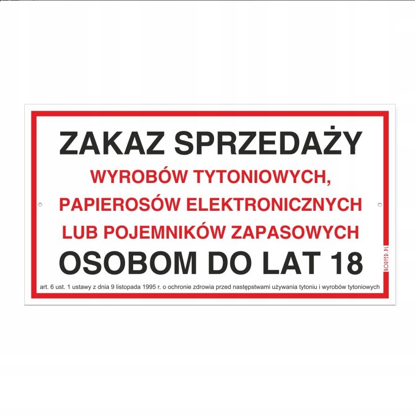 TABLICZKA 30x16 ZAKAZ SPREDAŻY WYROBÓW TYTONIOWYCH