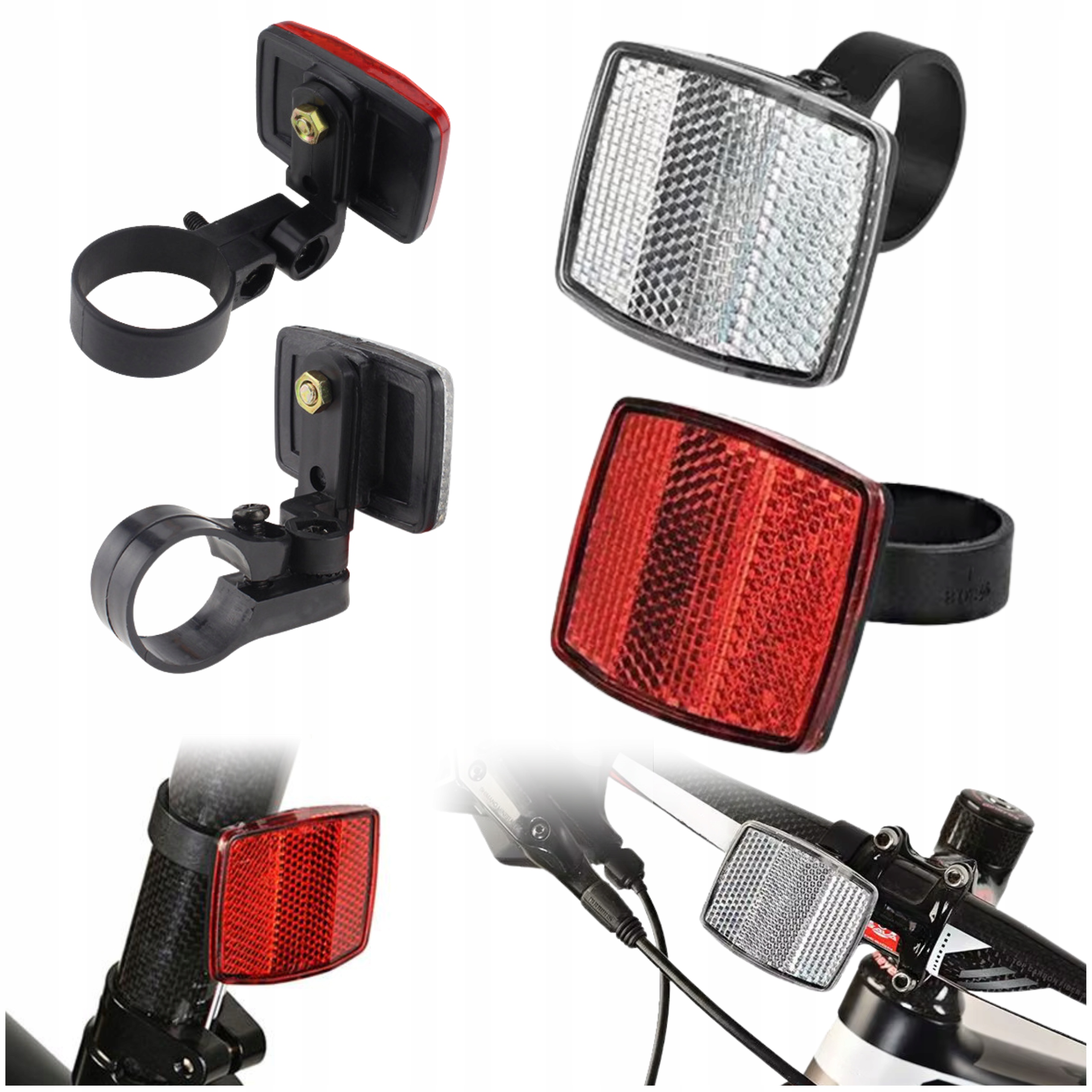 ODBLASK PROSTOKĄTNY ODBLASKI ROWEROWE PRZÓD-BIAŁY TYŁ-CZERWONY ZESTAW 2SZT