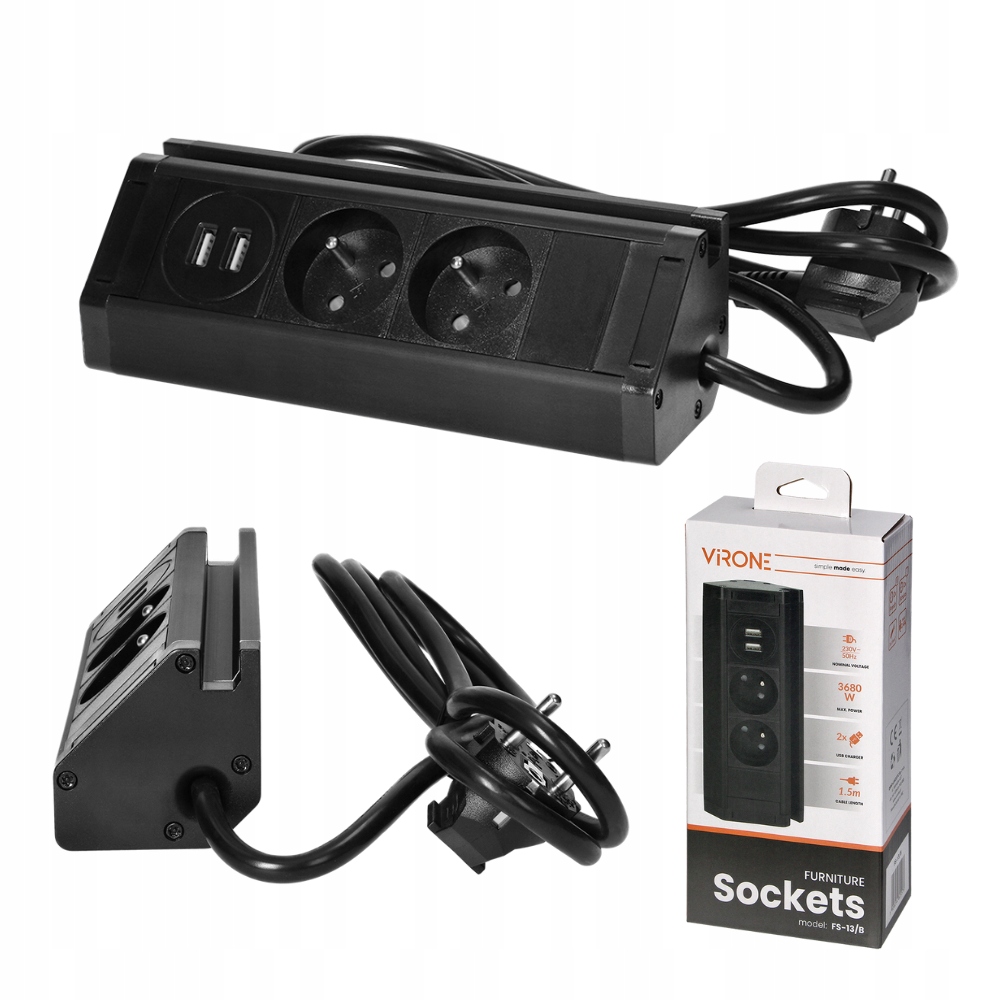 Dvojitá nábytková zásuvka Nabíječka Usb Uzemnění Držák telefonu Kabel