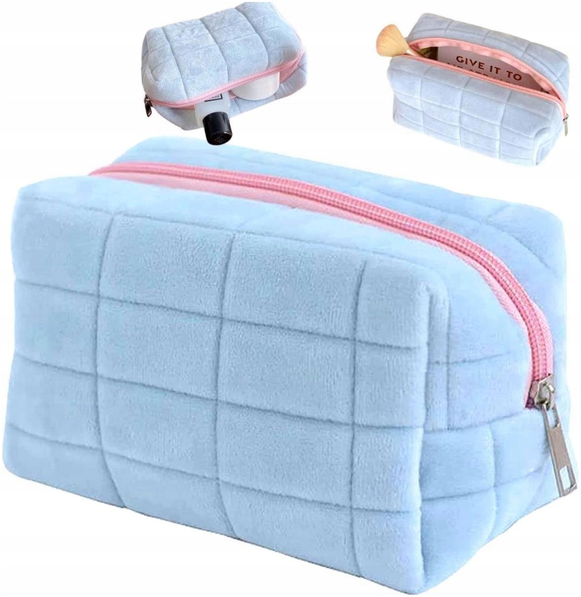Damska Kosmetyczka Podróżna Kuferek pluszowy Blue