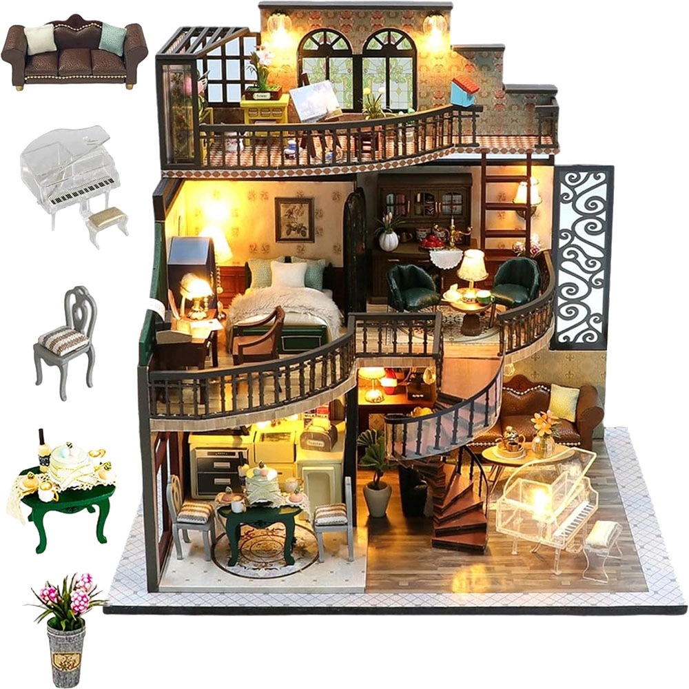 Puzzle 3D Zestaw Do Sklejania Miniaturowy Domek Retro Architektury Drewno